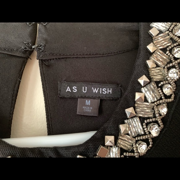 Black Beaded Asymmetrical Dress - Picture 3 of 3